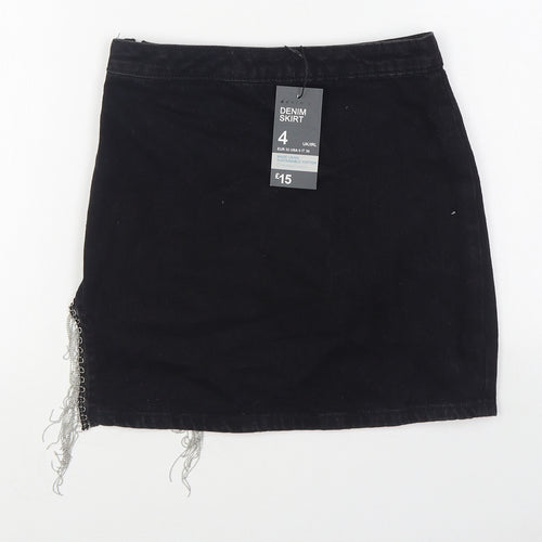 Denim & Co. Womens Black  Cotton Mini Skirt Size 6   Zip