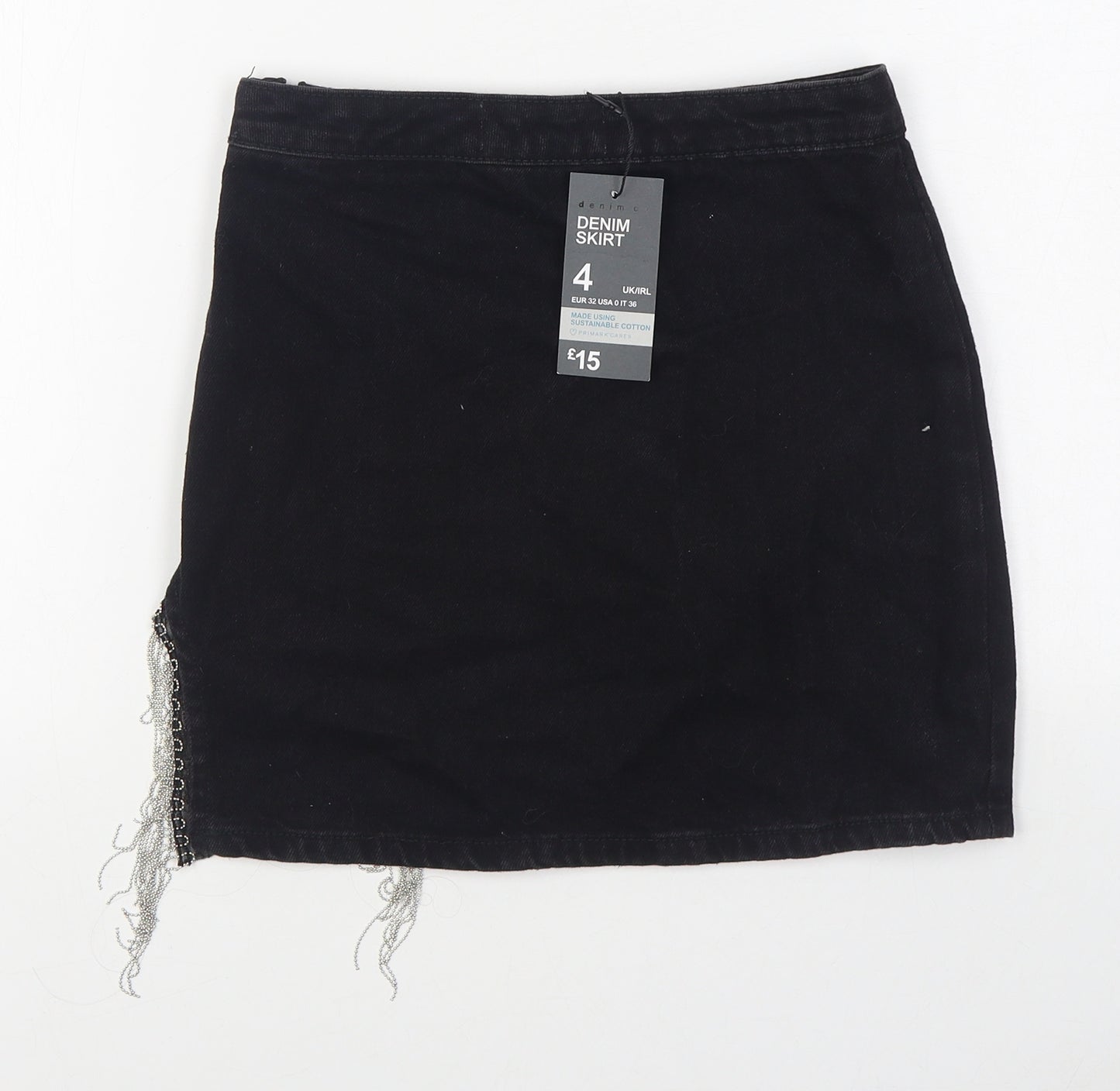 Denim & Co. Womens Black  Cotton Mini Skirt Size 6   Zip