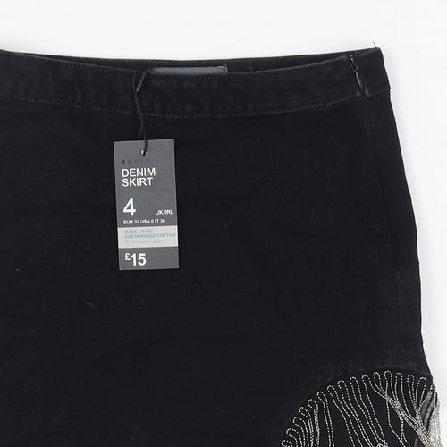 Denim & Co. Womens Black  Cotton Mini Skirt Size 6   Zip
