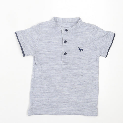 Dunnes Stores Boys Blue  Cotton Basic T-Shirt Size 4-5 Years Crew Neck Button