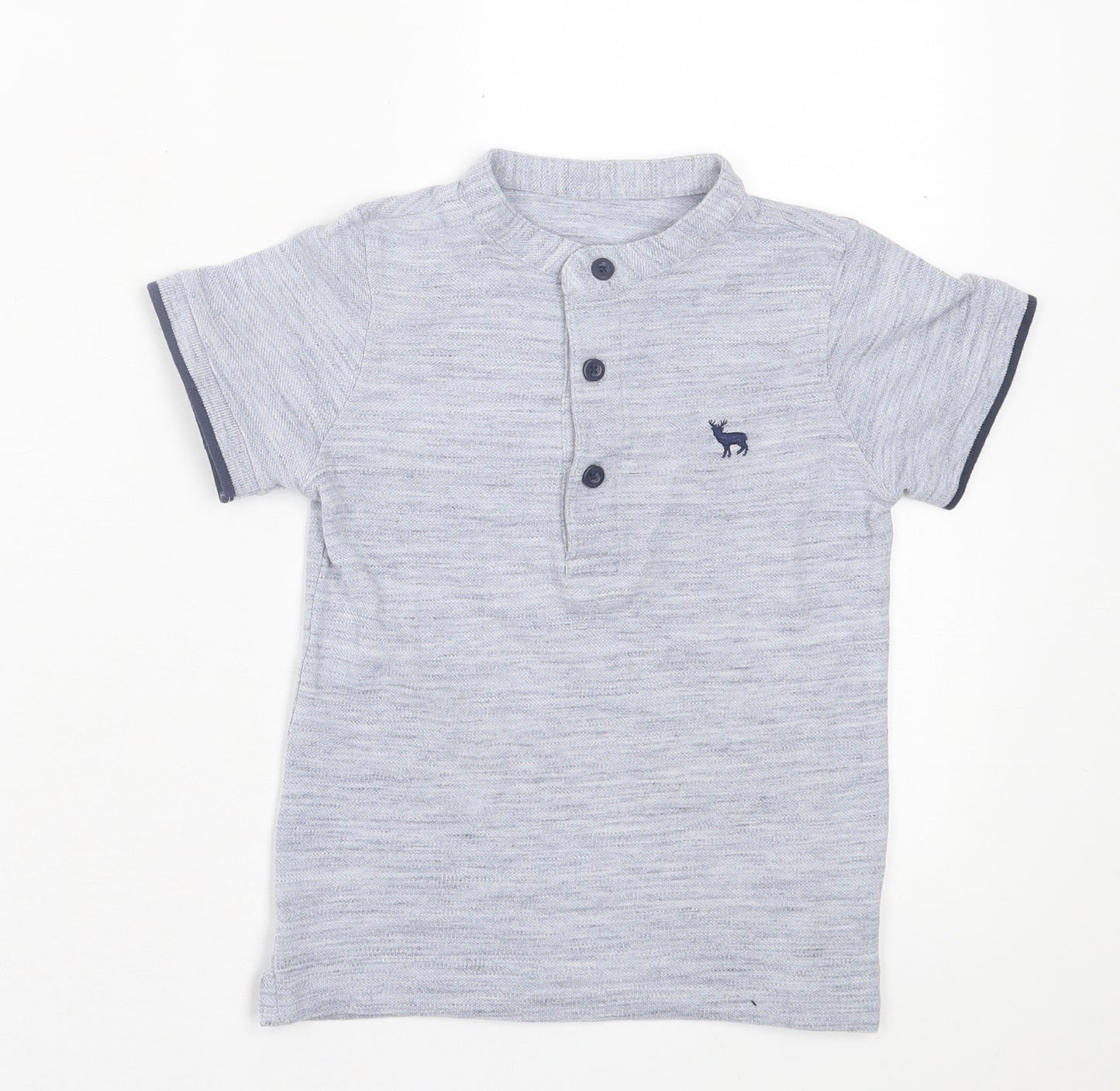 Dunnes Stores Boys Blue  Cotton Basic T-Shirt Size 4-5 Years Crew Neck Button
