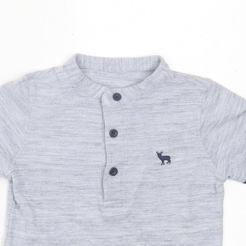 Dunnes Stores Boys Blue  Cotton Basic T-Shirt Size 4-5 Years Crew Neck Button