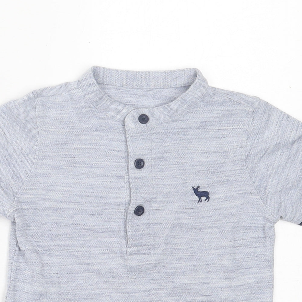 Dunnes Stores Boys Blue  Cotton Basic T-Shirt Size 4-5 Years Crew Neck Button
