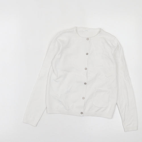 NEXT Girls White Crew Neck  Cotton Cardigan Jumper Size 6-7 Years  Button