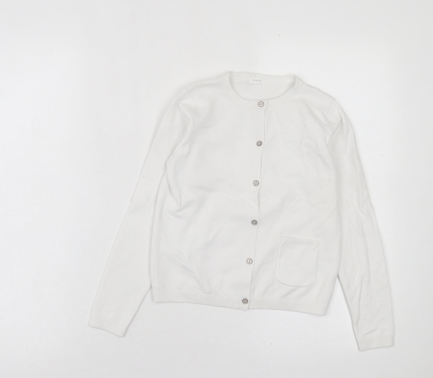 NEXT Girls White Crew Neck  Cotton Cardigan Jumper Size 6-7 Years  Button