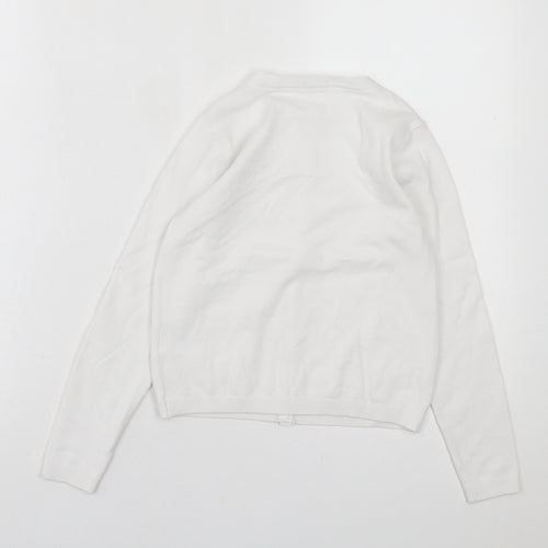NEXT Girls White Crew Neck  Cotton Cardigan Jumper Size 6-7 Years  Button