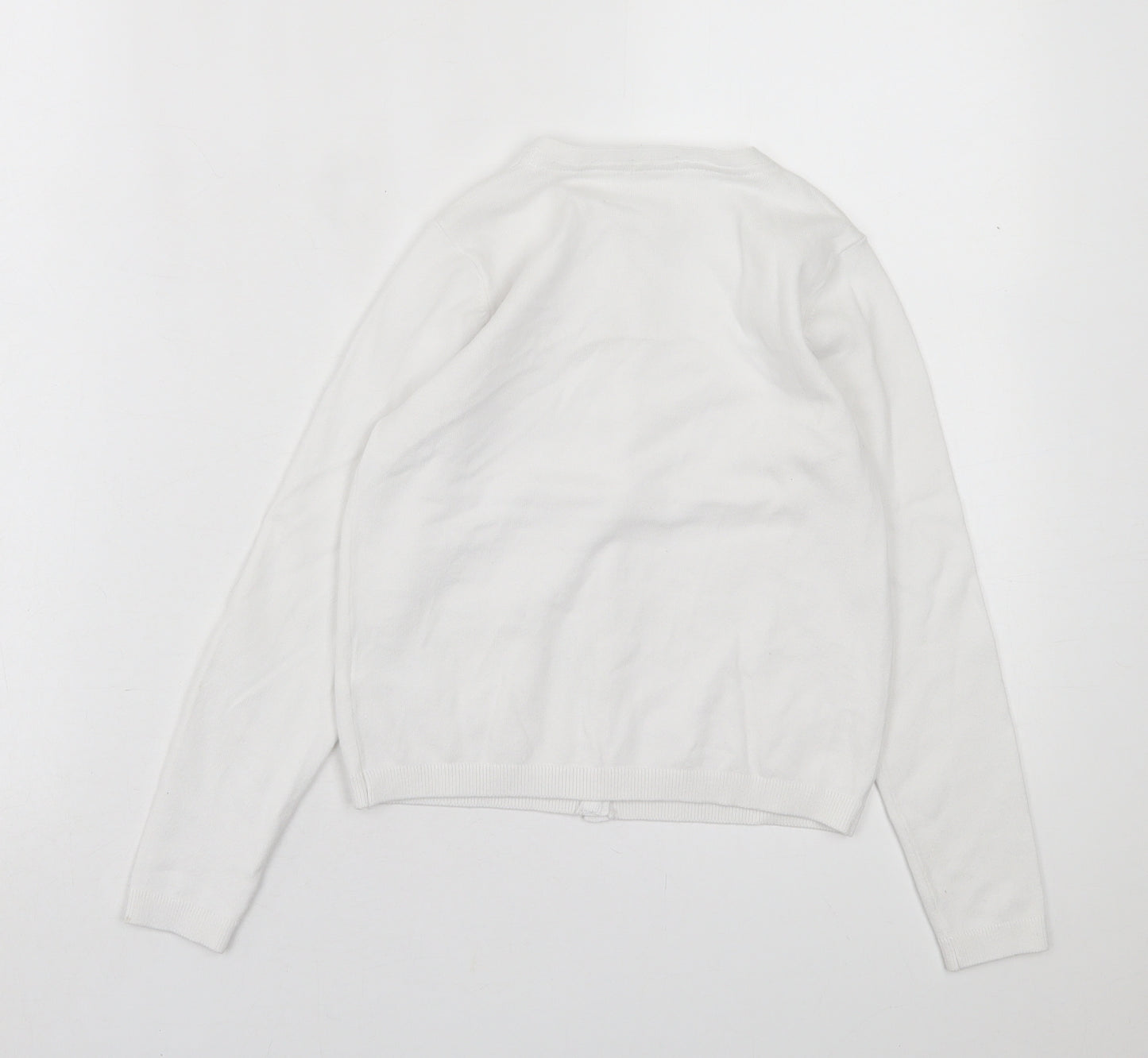 NEXT Girls White Crew Neck  Cotton Cardigan Jumper Size 6-7 Years  Button