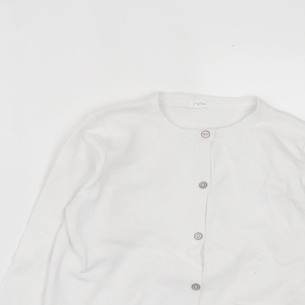 NEXT Girls White Crew Neck  Cotton Cardigan Jumper Size 6-7 Years  Button