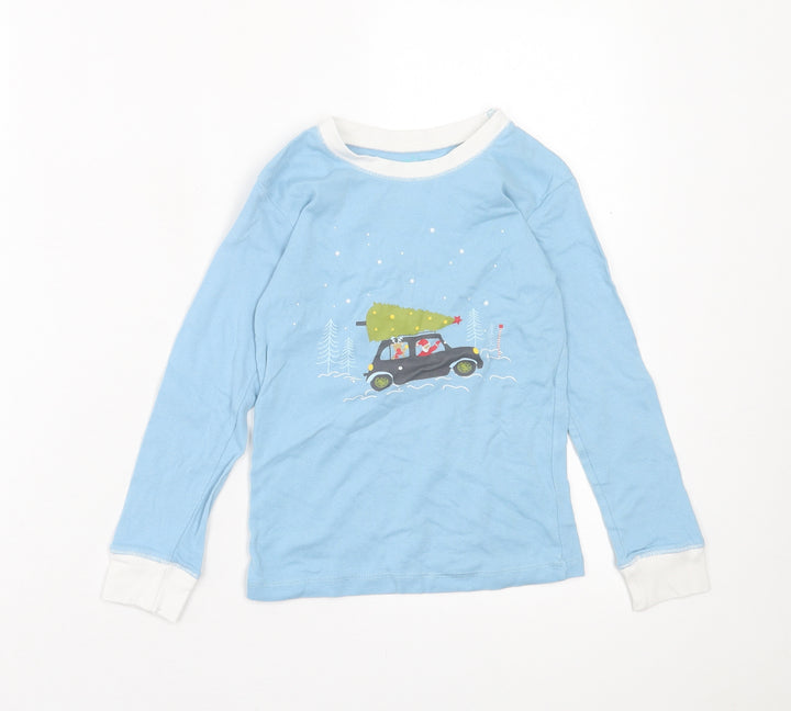 Leigh Tucker Boys Blue  Cotton Basic Casual Size 6-7 Years Crew Neck Pullover - Christmas Tee