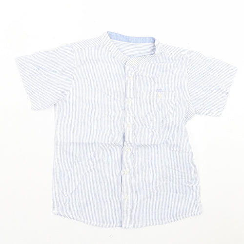 Matalan Boys Blue Striped Cotton Basic Button-Up Size 4-5 Years Crew Neck Button