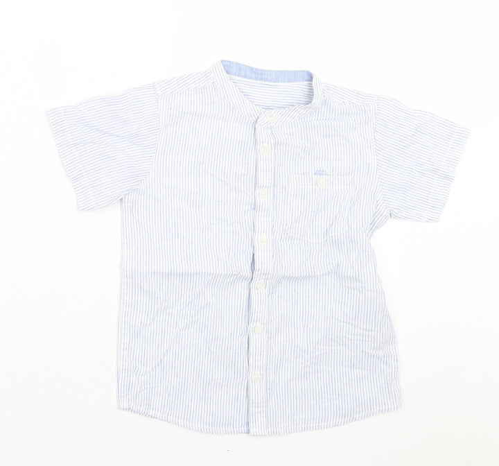 Matalan Boys Blue Striped Cotton Basic Button-Up Size 4-5 Years Crew Neck Button