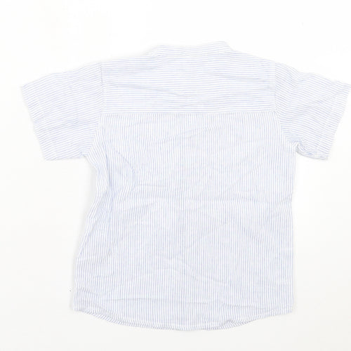 Matalan Boys Blue Striped Cotton Basic Button-Up Size 4-5 Years Crew Neck Button