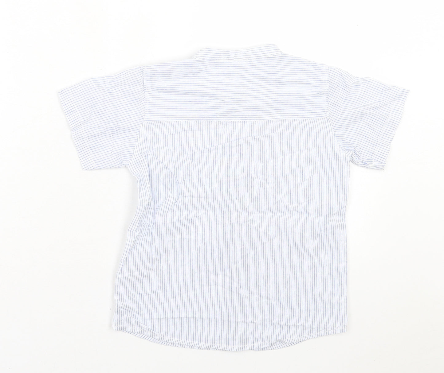 Matalan Boys Blue Striped Cotton Basic Button-Up Size 4-5 Years Crew Neck Button