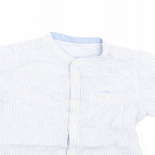 Matalan Boys Blue Striped Cotton Basic Button-Up Size 4-5 Years Crew Neck Button