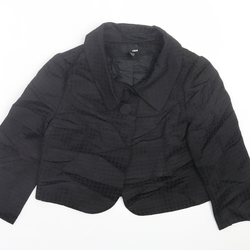 H&M Womens Black Herringbone  Jacket Blazer Size 8  Button