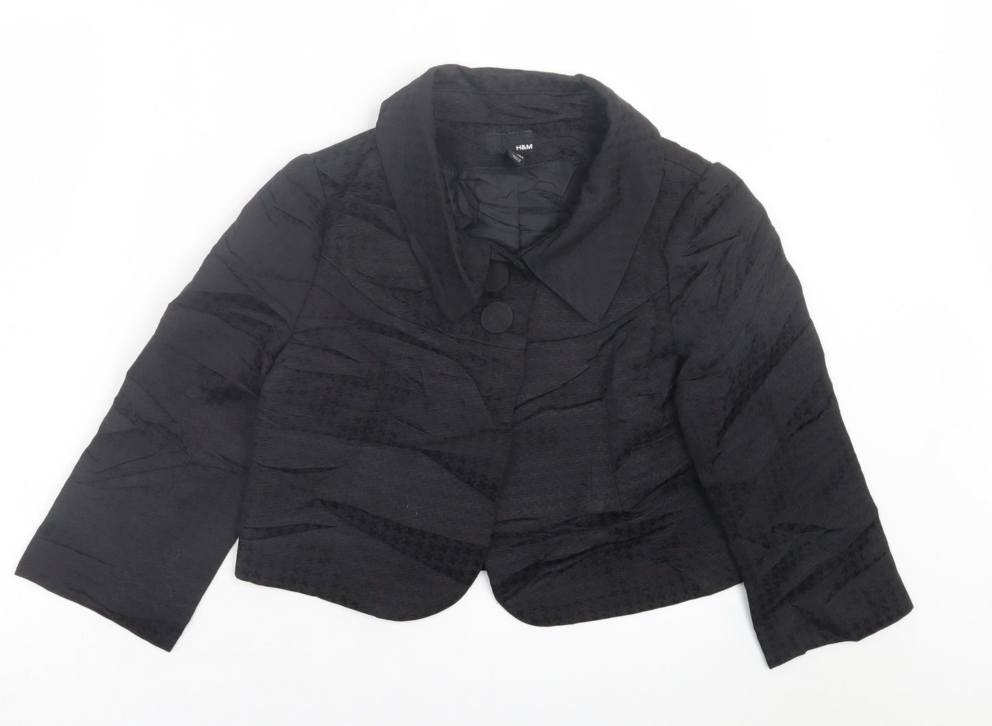 H&M Womens Black Herringbone  Jacket Blazer Size 8  Button