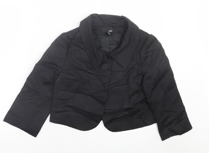 H&M Womens Black Herringbone  Jacket Blazer Size 8  Button