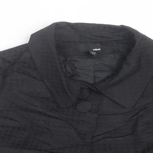 H&M Womens Black Herringbone  Jacket Blazer Size 8  Button
