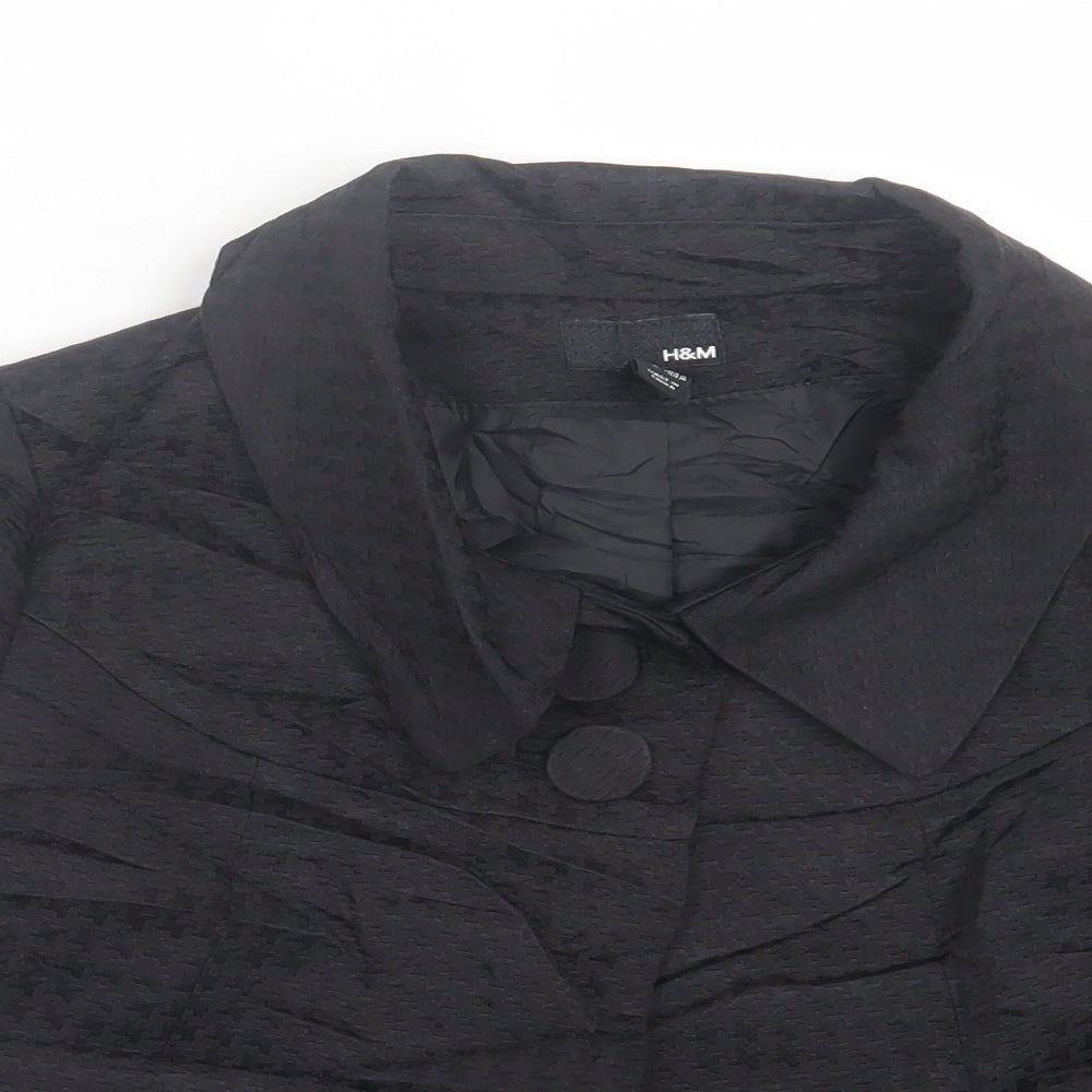 H&M Womens Black Herringbone  Jacket Blazer Size 8  Button