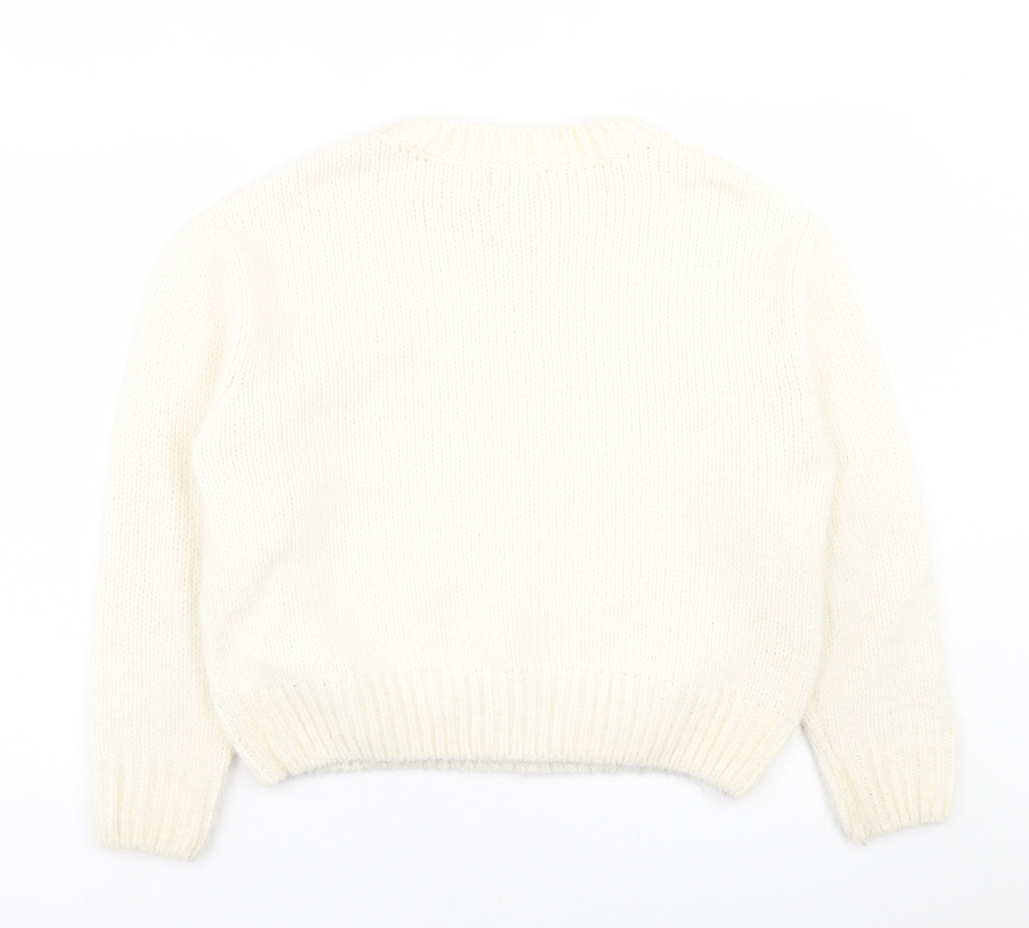 Primark Womens Ivory Crew Neck  Acrylic Pullover Jumper Size M