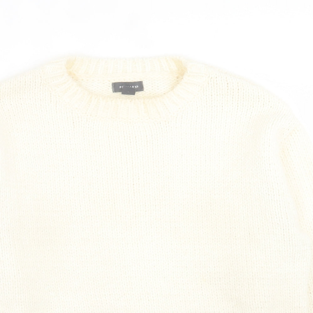 Primark Womens Ivory Crew Neck  Acrylic Pullover Jumper Size M