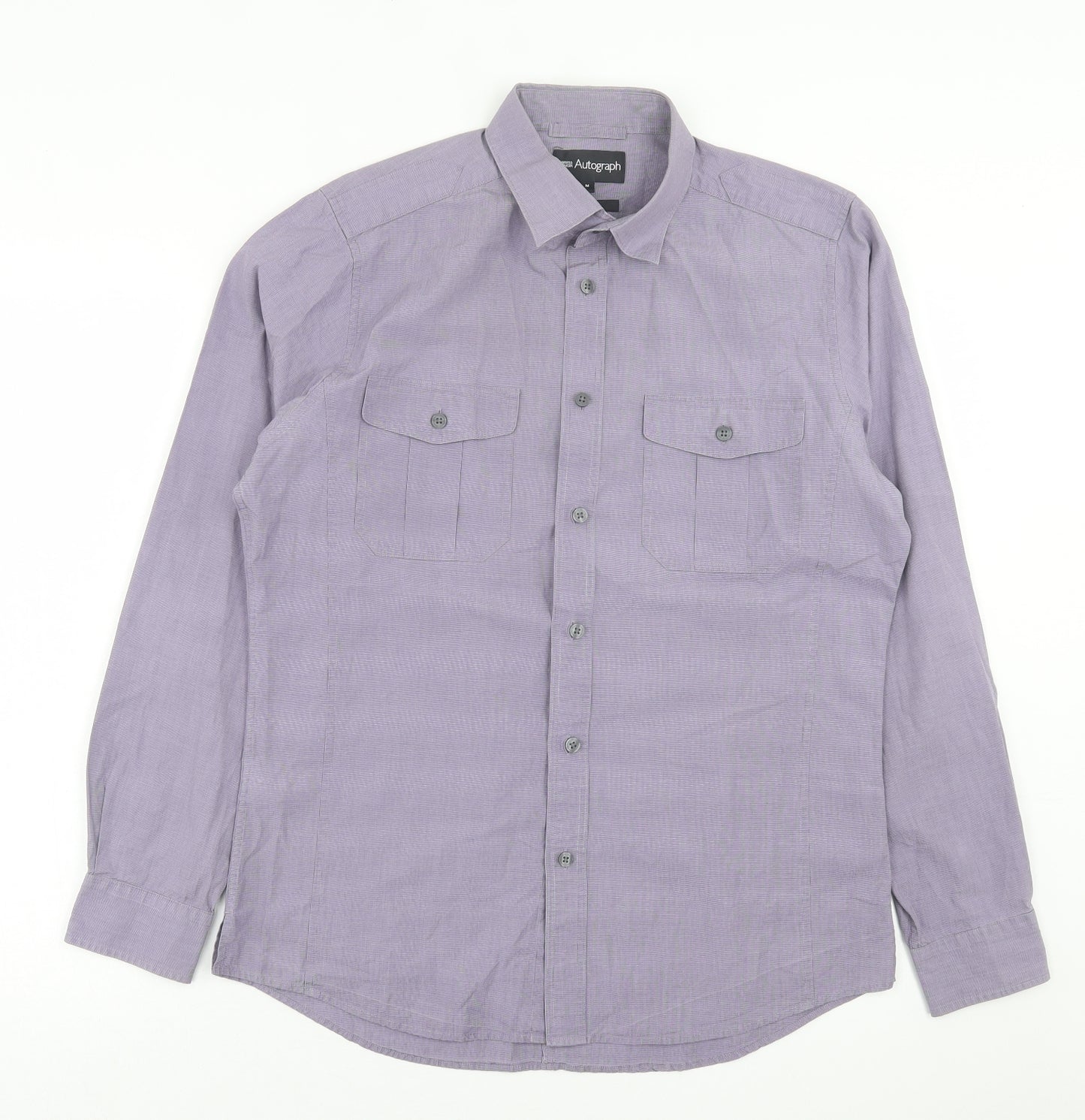Autograph Mens Grey  Cotton  Button-Up Size M Collared Button