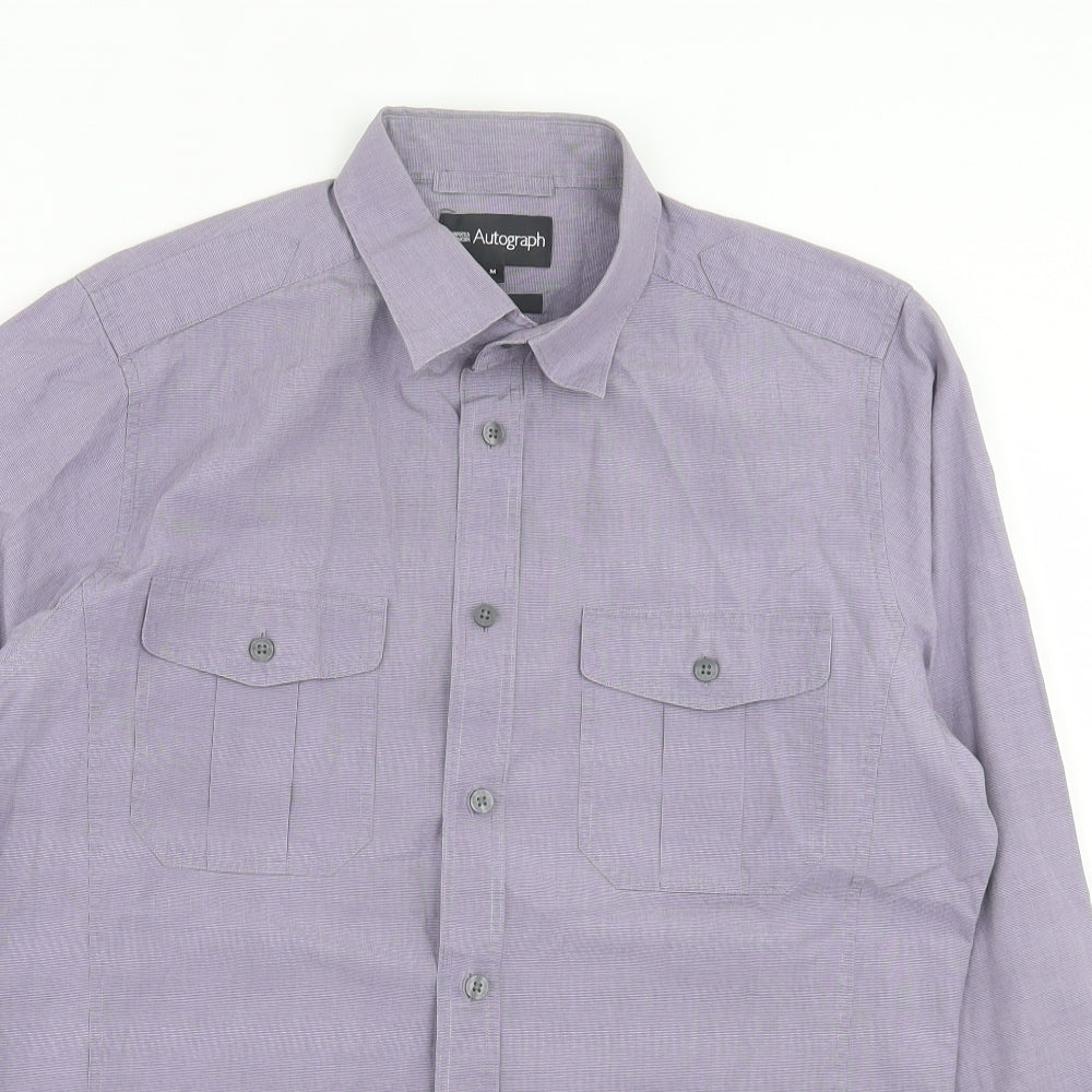 Autograph Mens Grey  Cotton  Button-Up Size M Collared Button