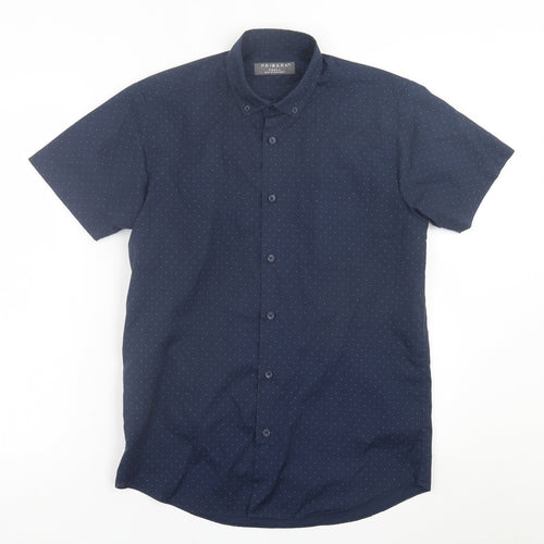 Primark Mens Blue Polka Dot Polyester  Button-Up Size S Collared Button