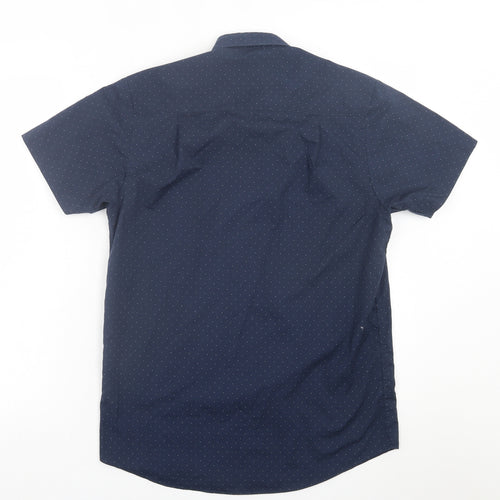 Primark Mens Blue Polka Dot Polyester  Button-Up Size S Collared Button