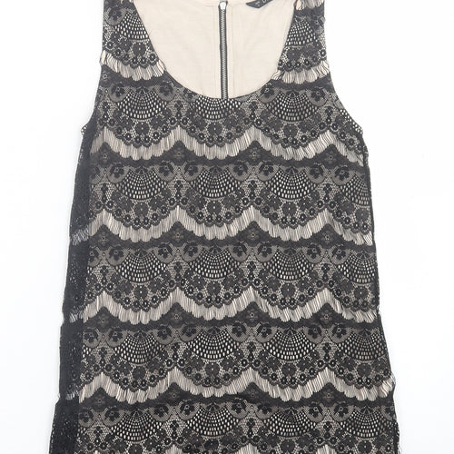 Dunnes Stores Womens Black Geometric Polyamide Basic Tank Size 8 Scoop Neck