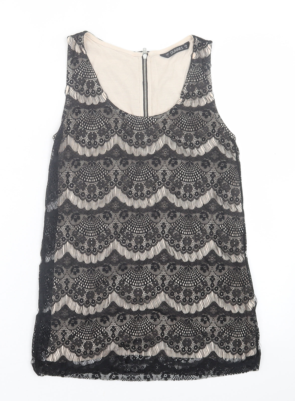 Dunnes Stores Womens Black Geometric Polyamide Basic Tank Size 8 Scoop Neck