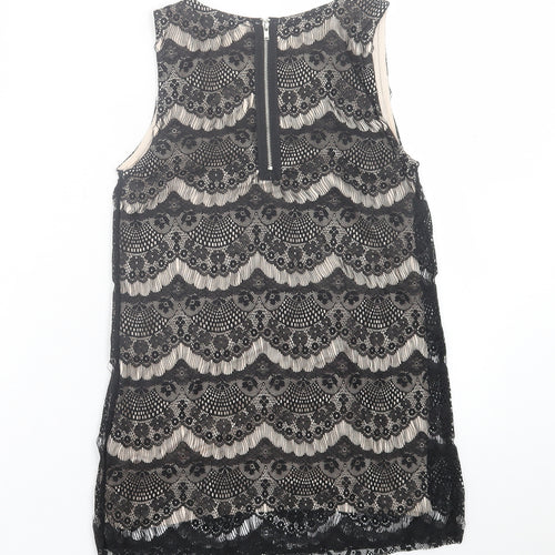 Dunnes Stores Womens Black Geometric Polyamide Basic Tank Size 8 Scoop Neck