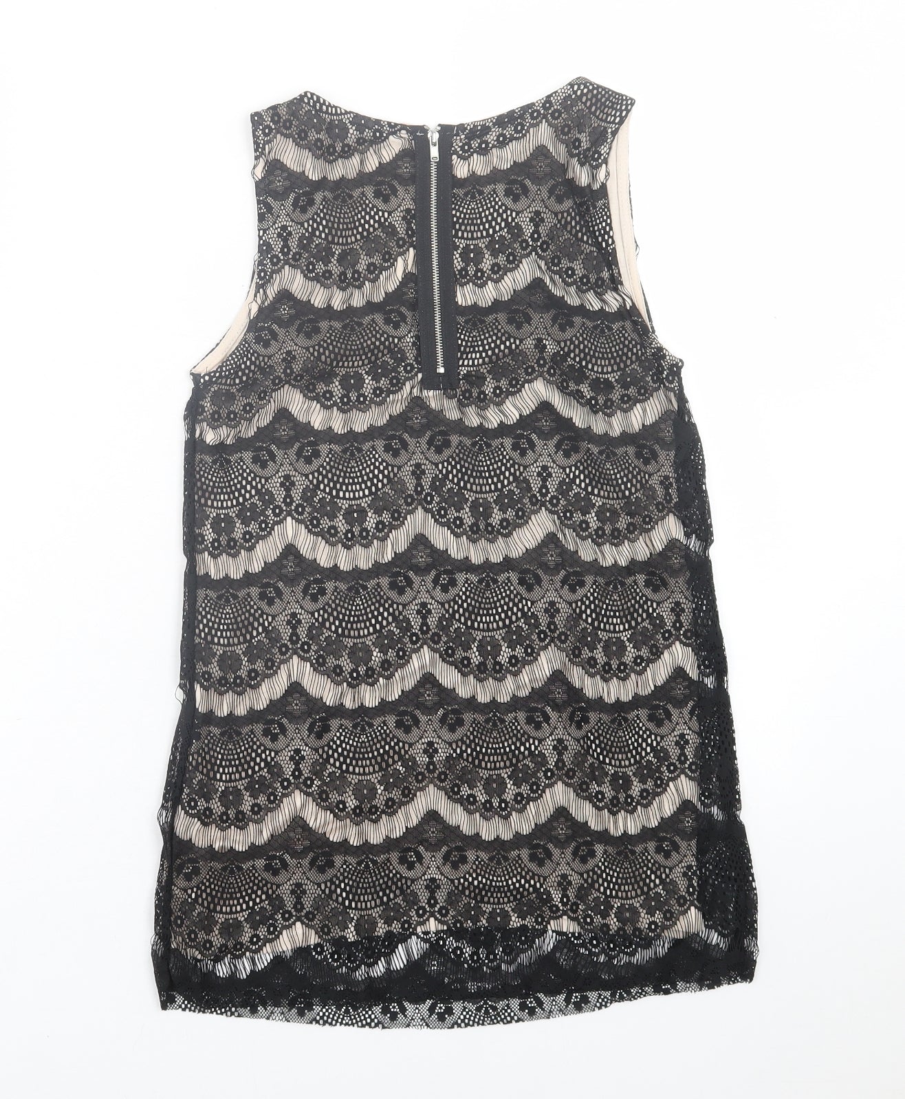 Dunnes Stores Womens Black Geometric Polyamide Basic Tank Size 8 Scoop Neck