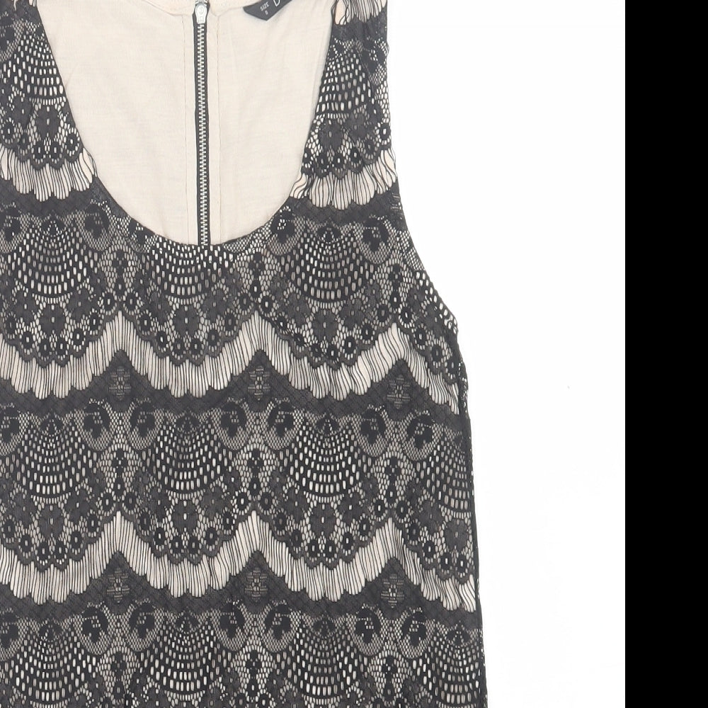 Dunnes Stores Womens Black Geometric Polyamide Basic Tank Size 8 Scoop Neck
