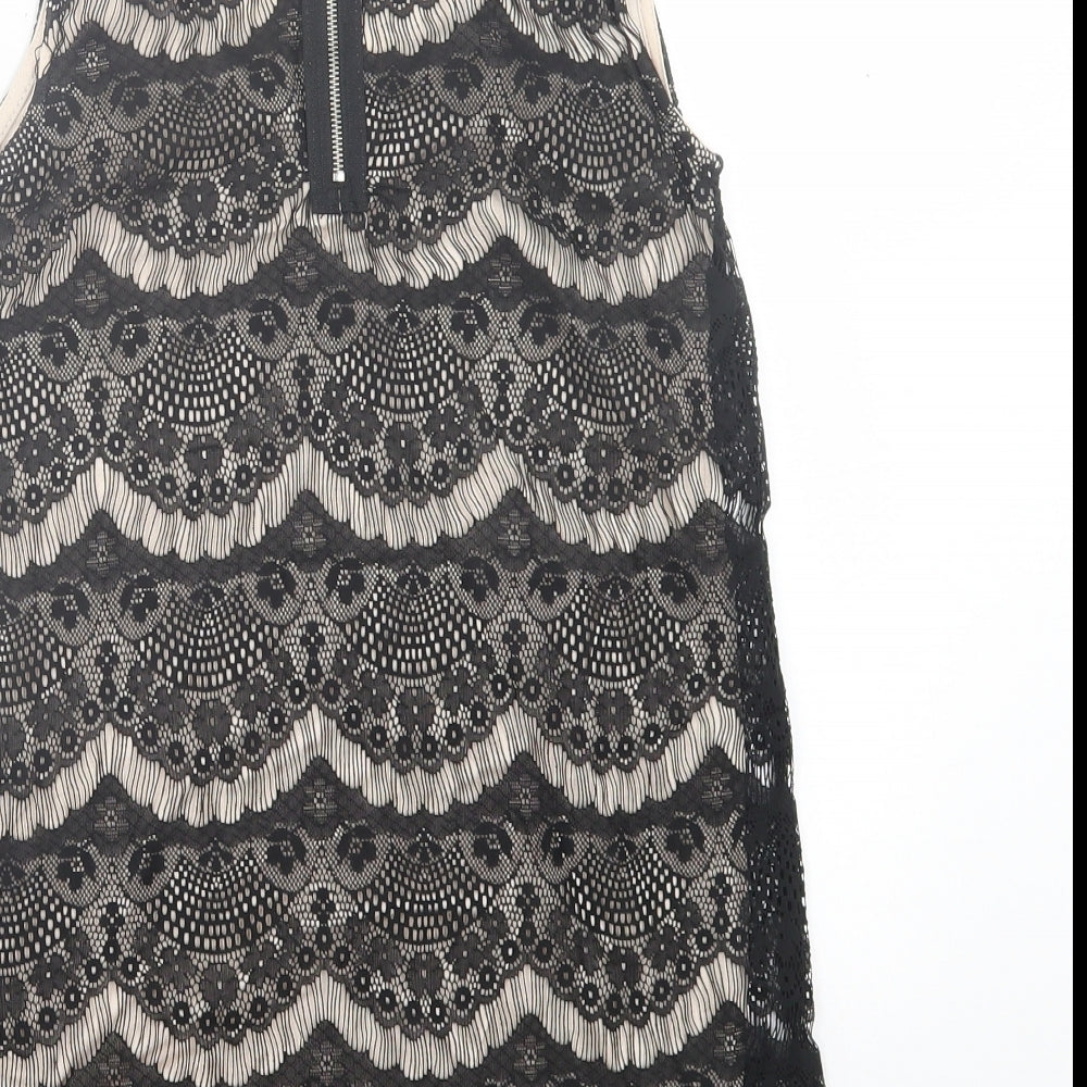 Dunnes Stores Womens Black Geometric Polyamide Basic Tank Size 8 Scoop Neck