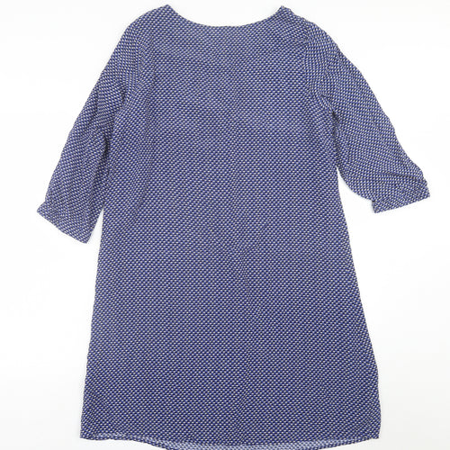 Crew Clothing Womens Blue Geometric Viscose A-Line  Size 8  Crew Neck Button