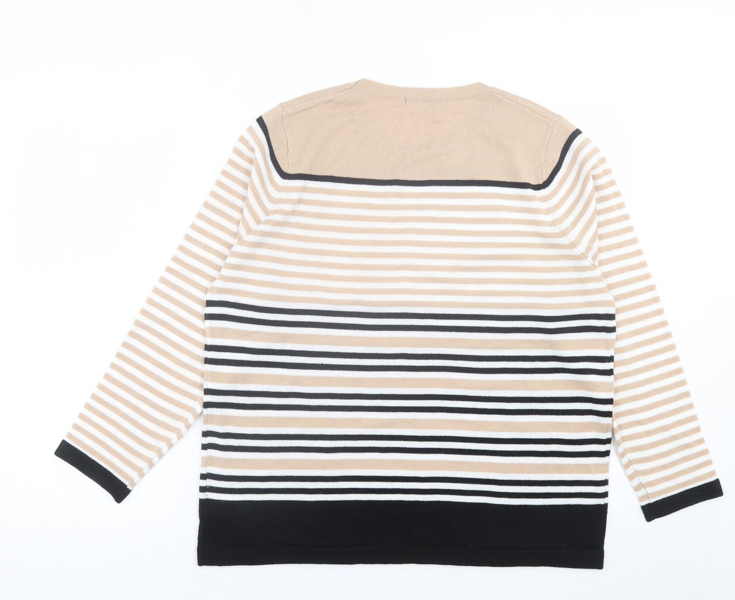 bonmarch Womens Beige Crew Neck Striped Acrylic Pullover Jumper Size 18