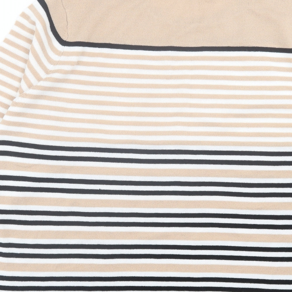 bonmarch Womens Beige Crew Neck Striped Acrylic Pullover Jumper Size 18