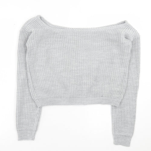 PRETTYLITTLETHING Womens Grey Boat Neck  Acrylic Pullover Jumper Size M