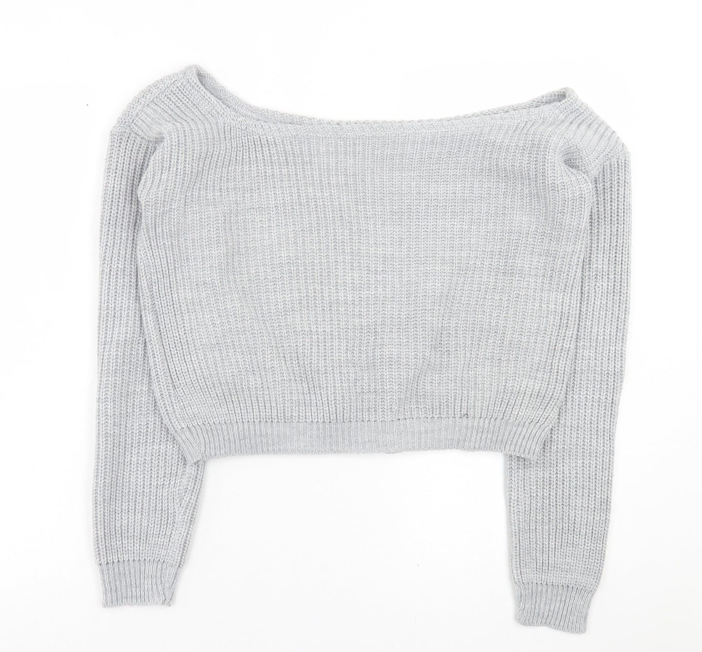 PRETTYLITTLETHING Womens Grey Boat Neck  Acrylic Pullover Jumper Size M