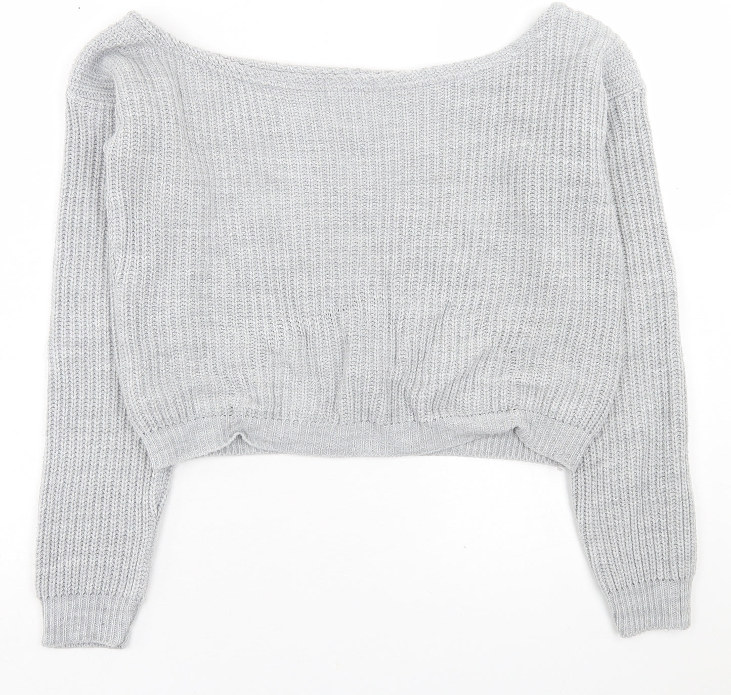 PRETTYLITTLETHING Womens Grey Boat Neck  Acrylic Pullover Jumper Size M