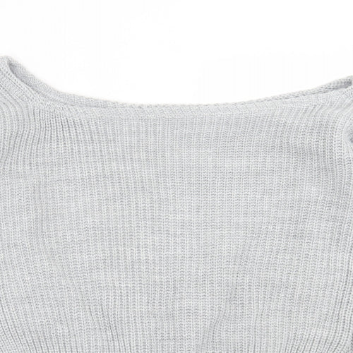 PRETTYLITTLETHING Womens Grey Boat Neck  Acrylic Pullover Jumper Size M