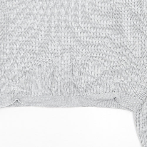 PRETTYLITTLETHING Womens Grey Boat Neck  Acrylic Pullover Jumper Size M