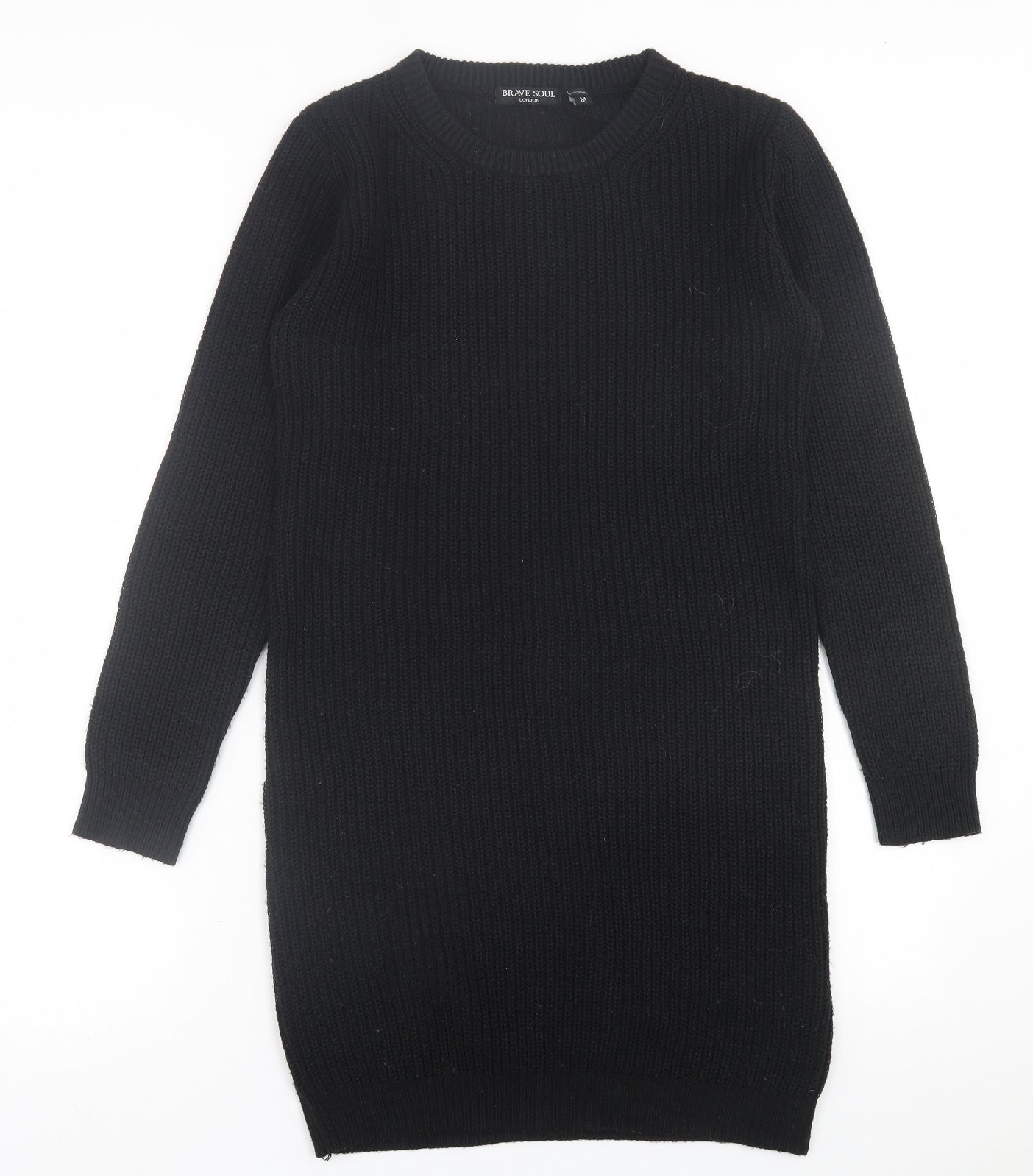 Brave Soul Womens Black  Acrylic Jumper Dress  Size M  Crew Neck Pullover