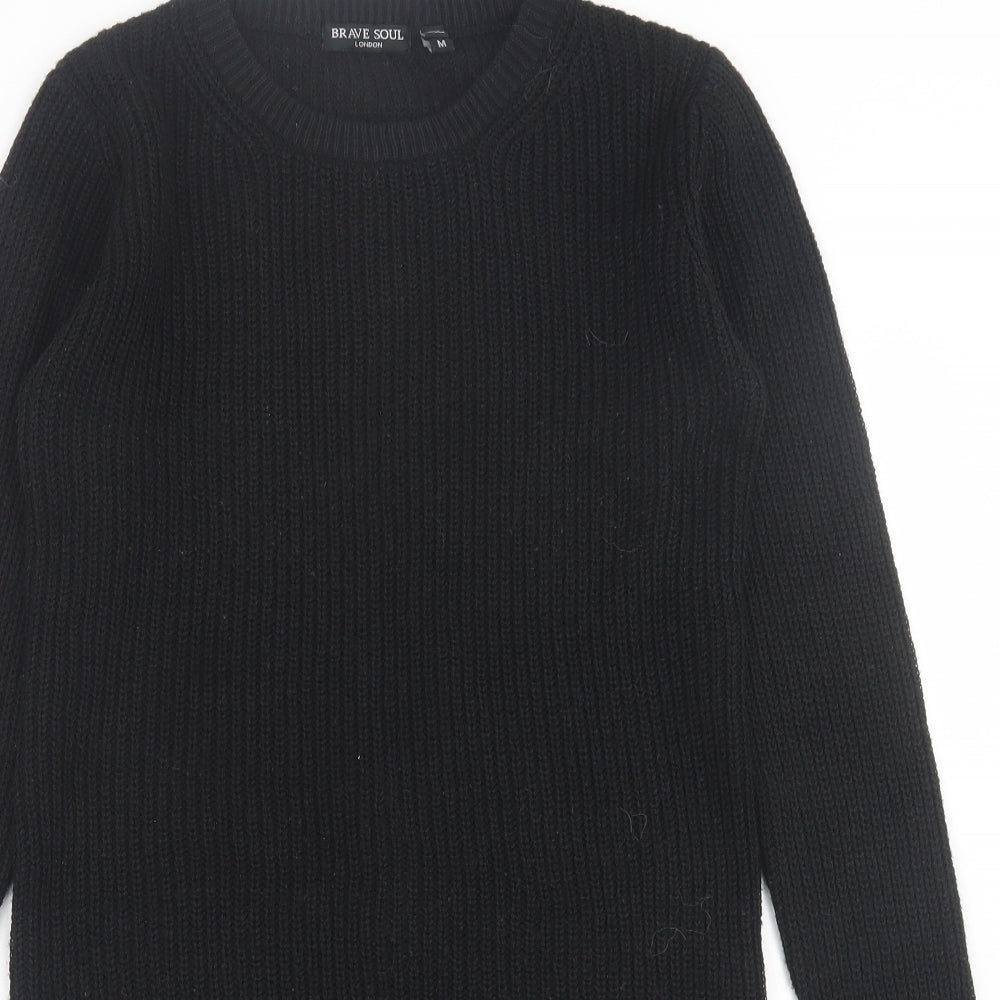 Brave Soul Womens Black  Acrylic Jumper Dress  Size M  Crew Neck Pullover