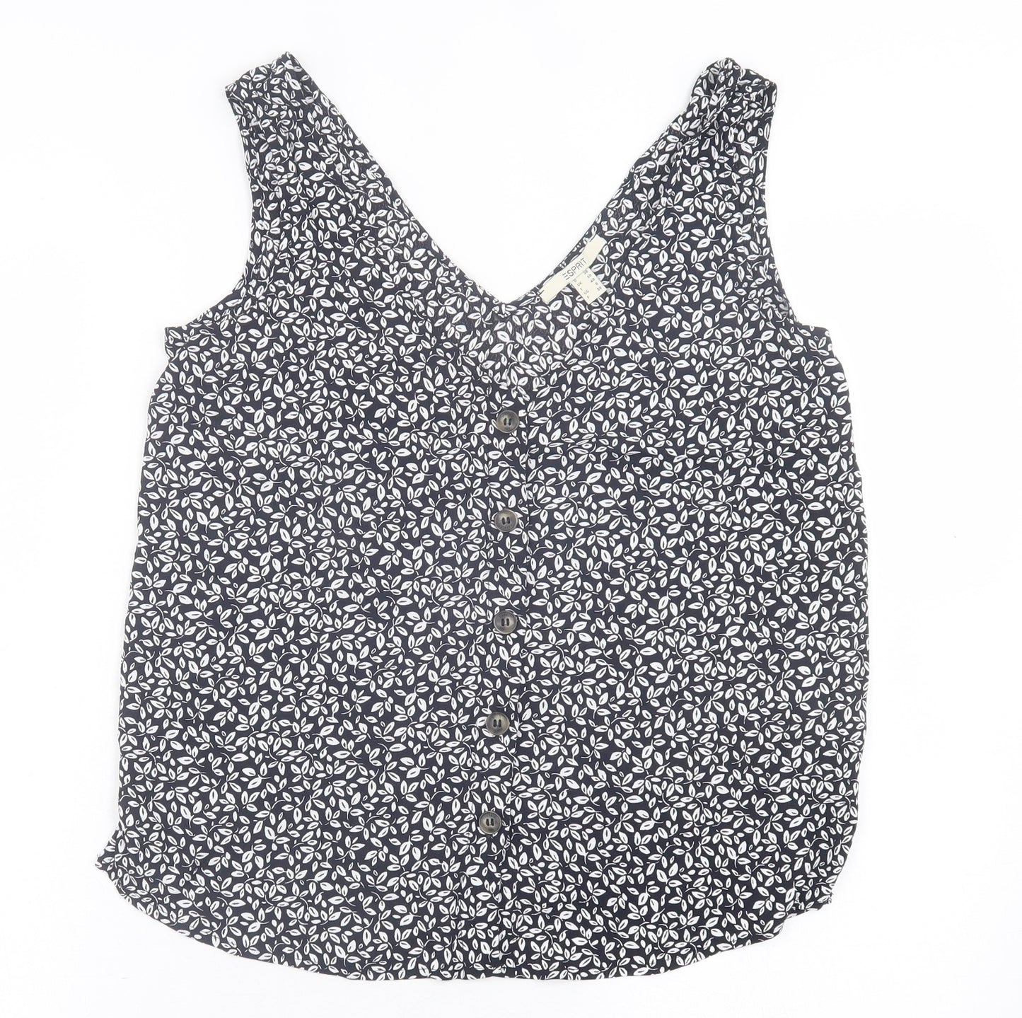 Esprit Womens Black Geometric Viscose Basic Tank Size 10 V-Neck