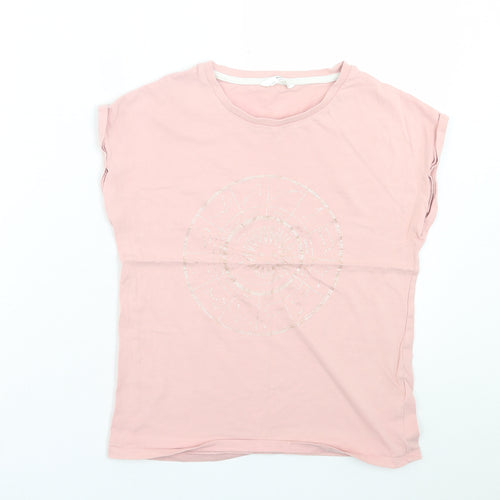 Marks and Spencer Girls Pink  Cotton Basic T-Shirt Size 11-12 Years Crew Neck Pullover