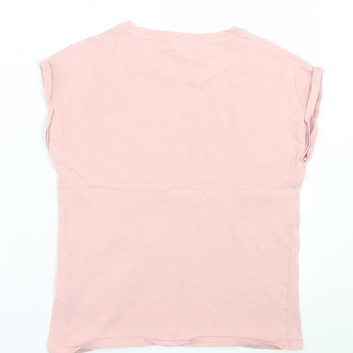 Marks and Spencer Girls Pink  Cotton Basic T-Shirt Size 11-12 Years Crew Neck Pullover