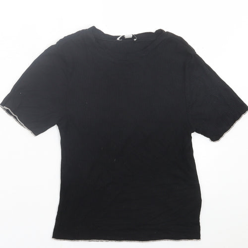 topshp Womens Black  Viscose Basic T-Shirt Size M Crew Neck