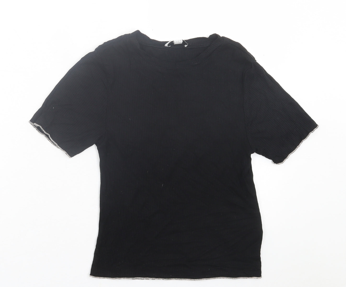 topshp Womens Black  Viscose Basic T-Shirt Size M Crew Neck
